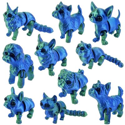 10 Pcs 3D Printed Fidget Cats and Dogs Toy Set, Small 3D Prints Movable Articulated Animal Models for Executive Home Office, Mini Stress Relief 3-d Printer Animals Toys Decor for Adults Kids (LSL)