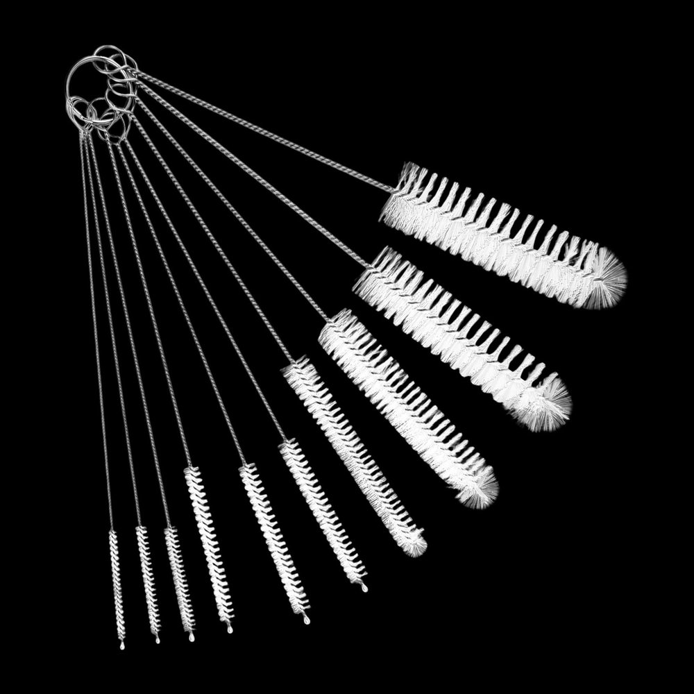 10 Multi-Size Brushes for Straws, Baby Bottles, Tumblers, Water Bottles, Sippy Cups, Tea Pots, Narrow Openings, and Narrow-Neck Containers (White)