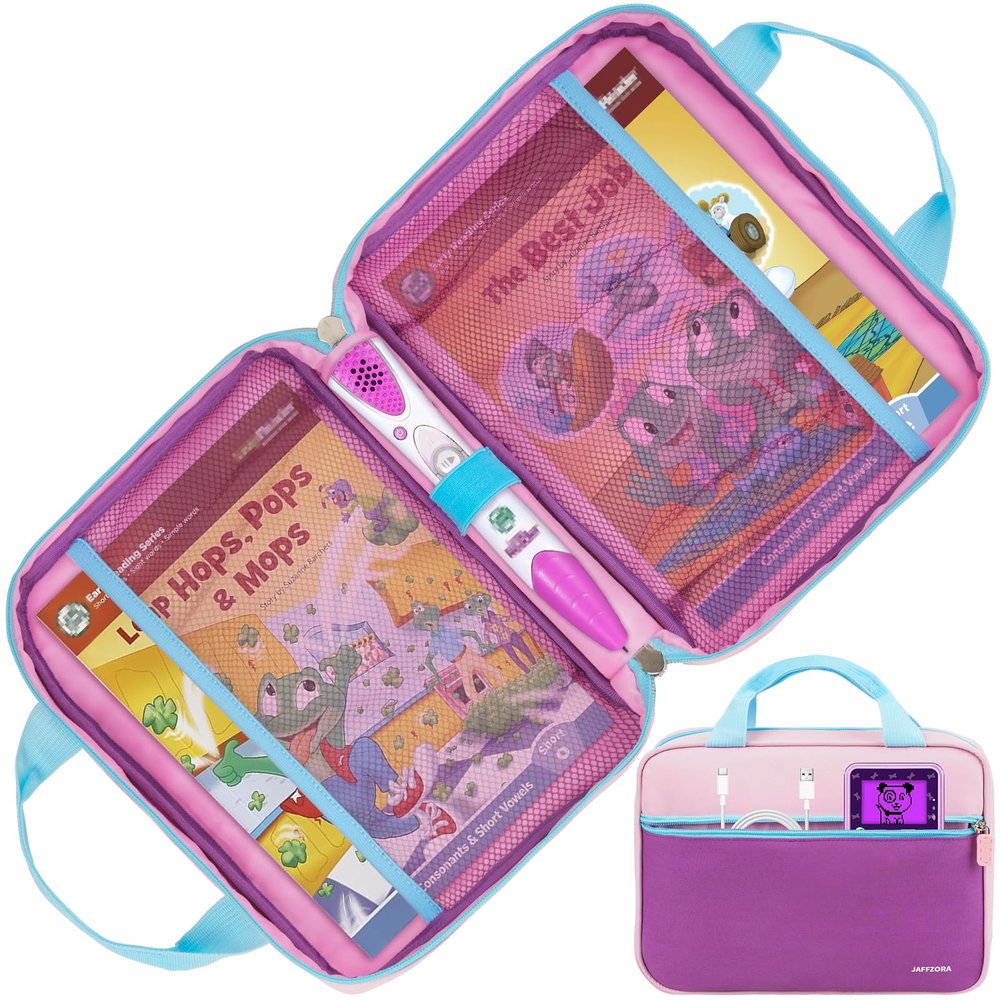 Jaffzora Carrying Case Compatible with Leapfrog LeapReader System Learn-to-Read 10 Book Mega Pack, Portable Storage Bag Fits for Leapfrog LeapReader Reading and Writing System,Pink