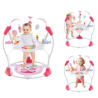 HONEY JOY Baby Bouncer Activity Center, Infant Jumper and Table w/ 360 Rotary Seat, 3 Adjustable Heights, Mat, Music, Lights, Sounds & Developmental Toys, Activity Center for Babies (Pink)