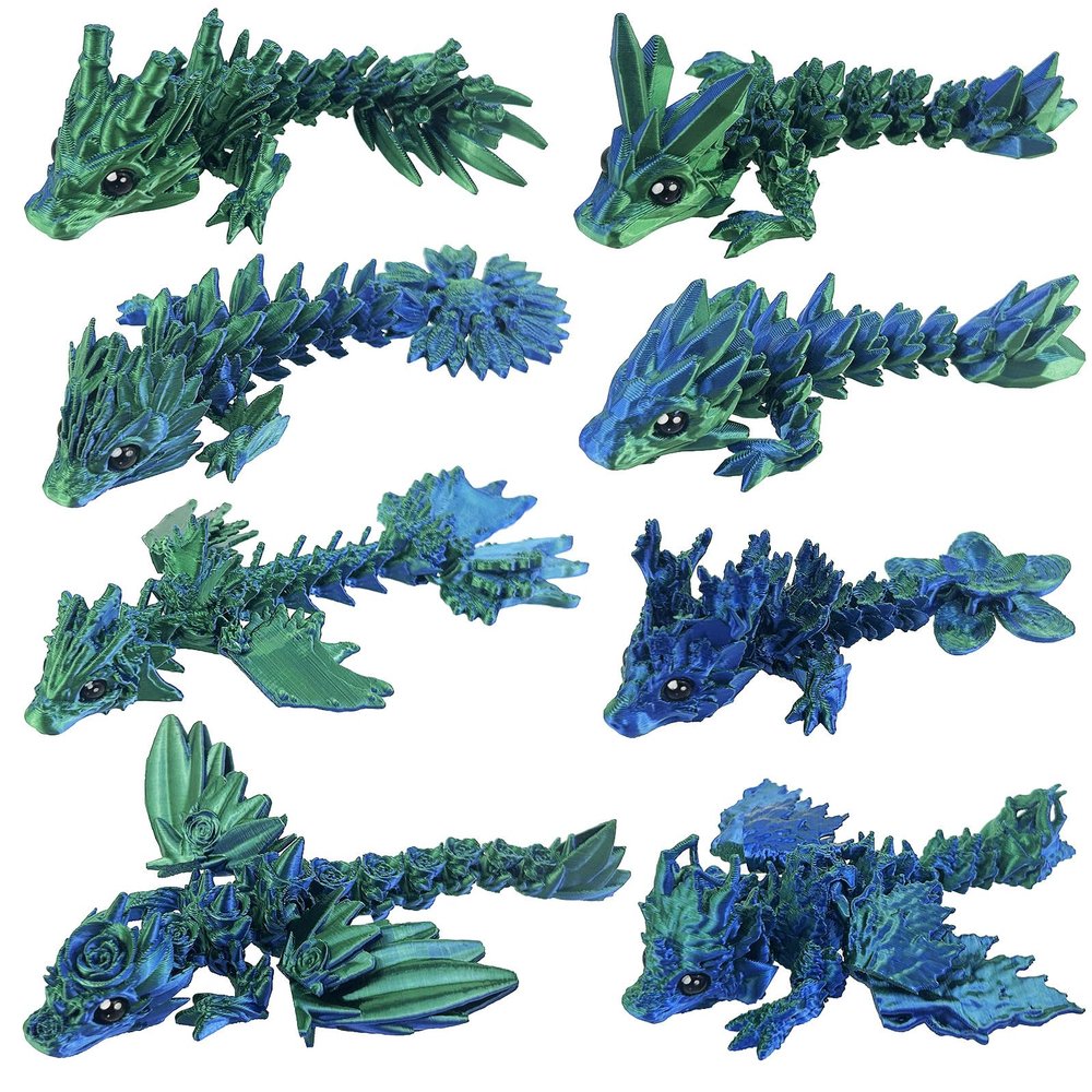 8 Pcs 3D Printed Fidget Dragons with Eyes Toy Set , Small 3d Prints Movable Articulated Animal Models for Executive Home Office, Mini Stress Relief 3-d printer Animals toys Decor for Adults Kids(A)