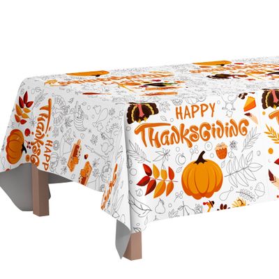 108'' x 54'' Thanksgiving Coloring Tablecloth, Thanksgiving Giant Coloring Tablecover for Fall Festival Party Decorations Supplies