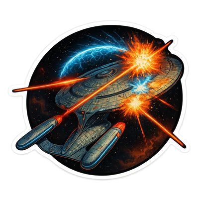 Starship Battle in Space Combat Action Scene Sticker (3.25" x 2.75")