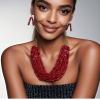 ZYIBPMSJKQCFK Bohemian Acrylic Bead Multi-Layer Necklace For Women,red,53+7cm view 2