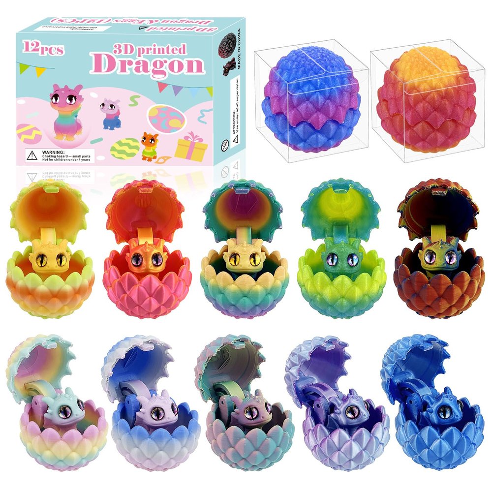 12 PCS Small 3D Dragon Eggs with Dragon Inside, Mini flying Dragons with eyes and wingsEaster Basket Stuffers Mini Animal Easter Egg Set Unique Cute Easter Basket Essentials for Adults Kids (A)
