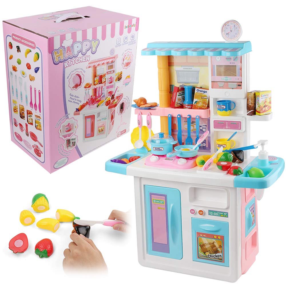 Deluxe Kids Kitchen Playset with Lights & Sounds Realistic Chef Role Play Toy with Utensils, Stove, Sink & Food Accessories 33" Set for Boys & Girls Ages 3+