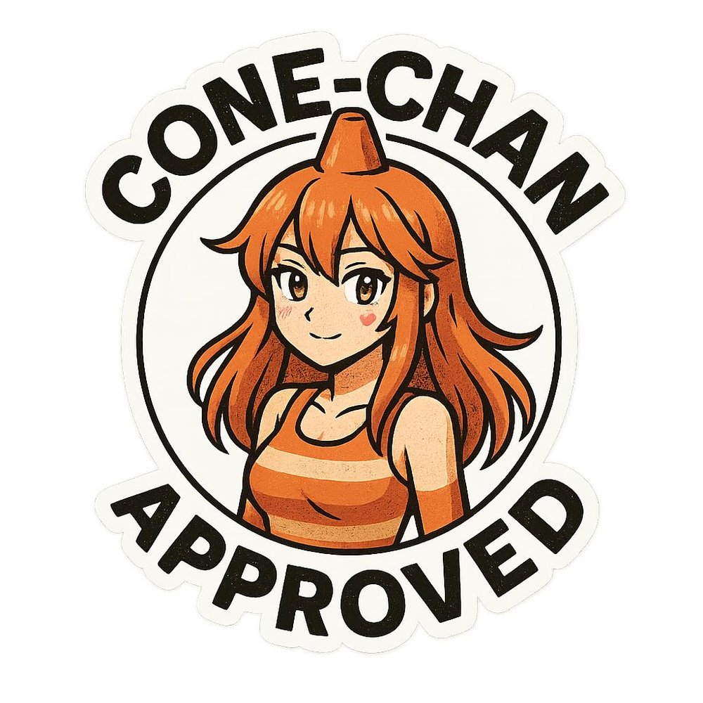 JDM Cone-Chan Approved Anime Waifu Road Cone Sticker (2.75" x 3")