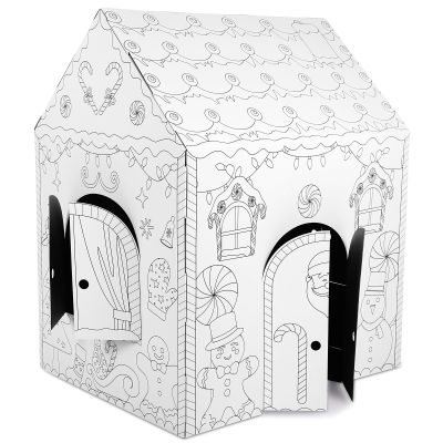 AmazingSpark Christmas DIY Cardboard Gingerbread House Kit Unfinished Coloring Gingerbread Playhouse Cardboard Fort Christmas Arts & Crafts Activity Indoor Outdoor, 32 x 26.5 x 40.5 Inch