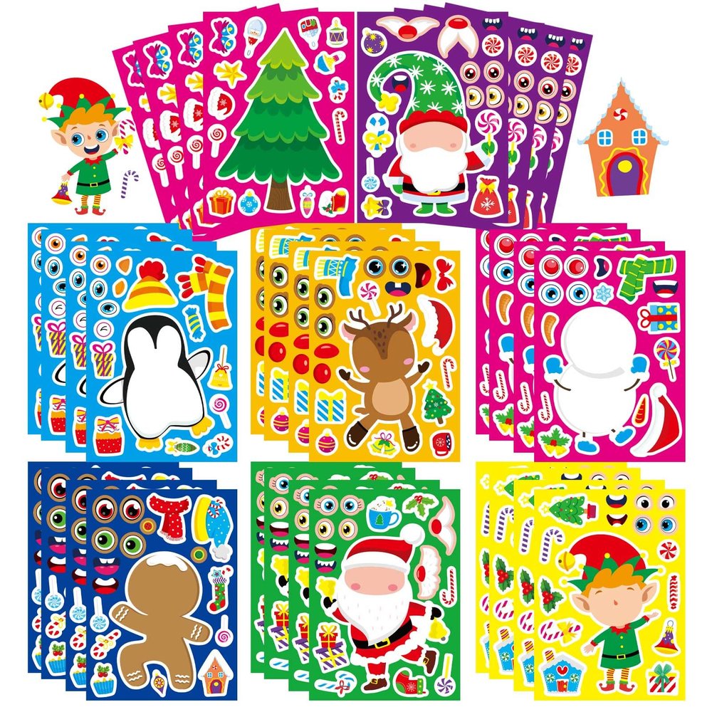 32 Sheets Christmas Stickers for Kids, Make Your Own Characters Mix and Match Sticker, Make a Face Stickers Winter Holiday Gift, Xmas Party Games Sticker Christmas Party Favor