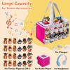 Partreko Carrying Case Compatible with Tonies Box with Audio Position, Portable Travel Storage Bag for Tonies Figures with 24 Elastic Strap, Soft Felt Organizer Case for Toniebox Accessories Gray&Rose view 3