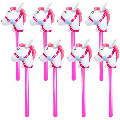 8 Pack 40 Inch Inflatable Horse Head Stick Horsehead Stick Balloon Balloon Blow Up Pony Stick Toys for Christmas Cowboy Horse Theme Party Decor (Pink)