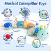 Baby Toys 0-6 Month, Musical Caterpillar Baby Rattle, Plush Sensory Toy with Mirror, Crinkle Textures, Newborn Developmental Tummy Time Stuffed Animal for Infants Boys Girls 6-12 Months (Blue) view 3
