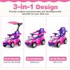 Costzon Push Car for Toddlers, 3 in 1 Stroller Sliding Walking Car with Handle, Canopy, Seat Belt, Horn, Music & Lights, Under-Seat Storage, Guardrail, Foot-to-Floor Ride On Toy for Boys Girls (Pink) view 2