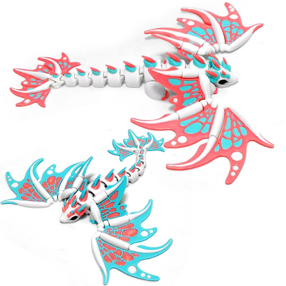 AQXYTK 2 Pcs 3D Printed Dragon with Wings, 7" 3D Printed Flexible Articulated Dragon Animals Fidget Toys for Home Office Desk Decor, Autism Stress Relief Fidget for Girl, Boy Birthday Valentines Gift