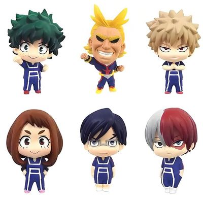 6pcs MHA Figurines Set All Might Figure Blue Uniform Styling 4.5cm Izuku Midoriya Action Figure Uraraka Ochako Statue Collectibles Gift