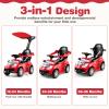 Costzon Push Car for Toddlers, 3 in 1 Stroller Sliding Walking Car with Handle, Canopy, Seat Belt, Horn, Music & Lights, Under-Seat Storage, Guardrail, Foot-to-Floor Ride On Toy for Boys Girls (Red) view 2