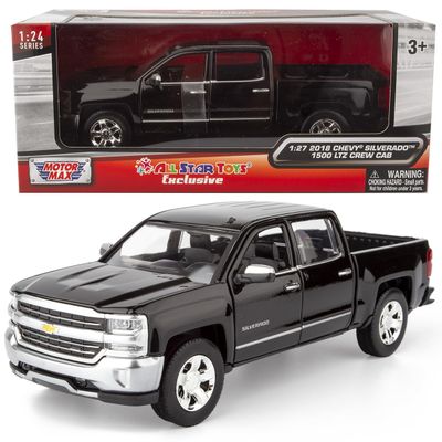 All Star Toys Exclusive 2018 Chevy Silverado 1500 LTZ Crew Cab Black with Chrome Trim 1:27 Diecast Model Motormax 79353