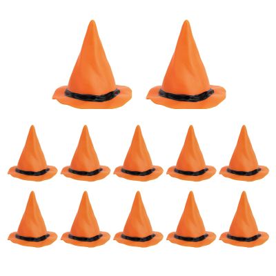 12pcs Plastic Miniature Witch Hats, Mini Small Wizard Hat Ornament Tiny Halloween Dollhouse Miniatures for Haunted House Decor DIY Crafts Cake Toppers Doll Halloween Party Supplies (Orange)