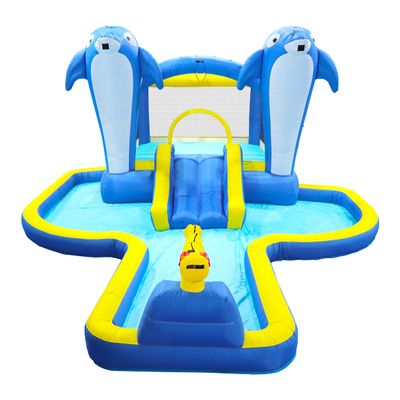 A Must-Have for Villa Gardens! Deluxe Dolphin 8-in-1: Stainless Steel Slide+Waterproof Trampoline, Durable and high-end!