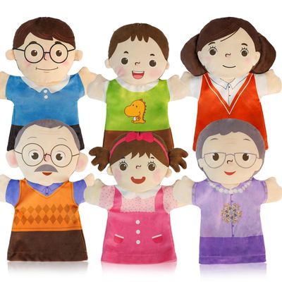6 Pcs Family Hand Puppets for Kids 9.8 Inch Family Members Puppet Set Mom, Dad, Grandparents, Brother, Sister Soft Plush Hand Puppet Theater Plush Toys for Toddlers Ages 1-3, 4-8 Story Role Play