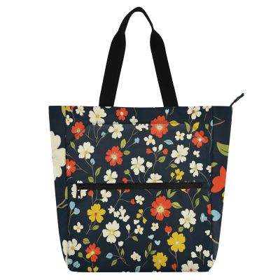Black Little Flowers Kids Tote Bag Piano Book Bag for Kids Boys Girls, Gothic Water-resistant Handbags Grocery Bag with Zipper for School Shopping Beach Rainbow school supplies