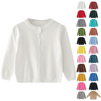 Girls Knitted Cardigan Sweater Kids Plain Warm Sweaters Long Sleeve Button Down Jacket Fall (Sky Blue, 18-24 Months)
