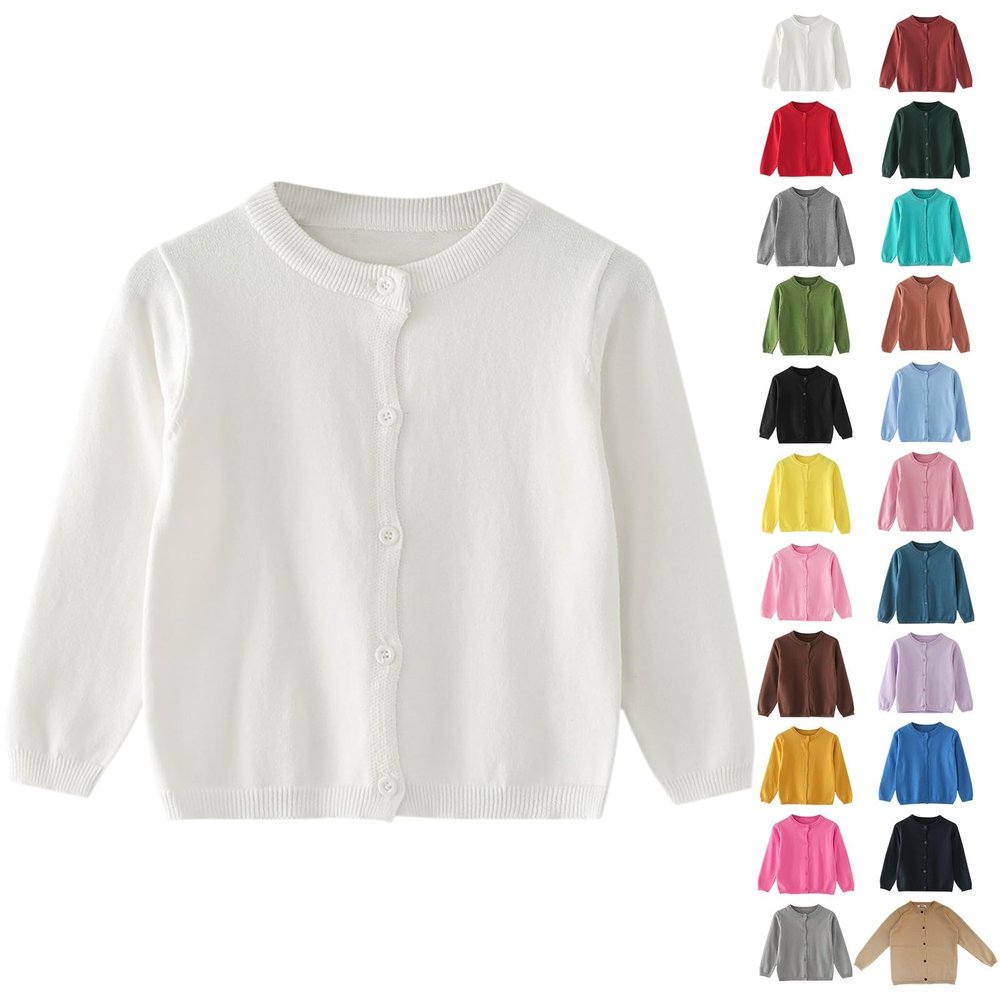 Girls Knitted Cardigan Sweater Kids Plain Warm Sweaters Long Sleeve Button Down Jacket Fall (Sky Blue, 18-24 Months)