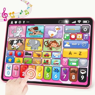 Trilingual Learning Toy Tablet with Music & Sound, Montessori Speech Therapy Toys for 1 Year Old Girl Boy Musical Baby Toy 12-18 Months Toddler Girl Toys Age 1-2 2-3 Birthday Gifts (Pink)