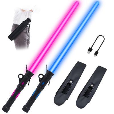 Light Sword Toy for Kids, Rechargeable Light Sword Set , 2 Pack LED Dual Light Sabers with Belt Clip for Galaxy War Fighter Warriors, Halloween Dress Up Party Kid Gift, Christmas Birthday Present