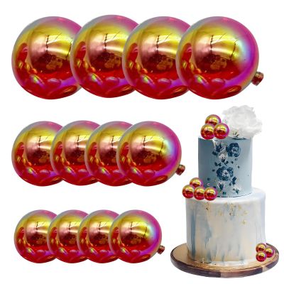 12 Pcs Balls Cake Toppers, Colorful Dreamland Transparent Ball Cake Decor, Mini Bubble Balls Cake Topper, Cake for DIY Birthday Party Supplies (Red)