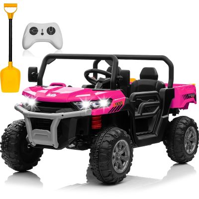 JOYRACER 24V 4WD Ride on Car, 2 Seater Dump Truck w/4X200W Motor, Gift Flower, 2.4G Remote Control, 4 Wheeler, Bluetooth Music, LED Light, 24 Volt Ride on Toys for Big Kids, Rose Red