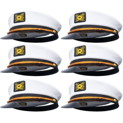 6 Pcs White Captain Hats Adjustable Yacht Sailor Hat Boat Navy Captain Cap Marine Admiral Party Hat for Adult Halloween Cosplay Accessories