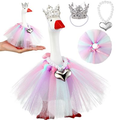Sunnymove 7 Inch Winter Mini Desk Goose Outfits with Crystal Rhinestone Tiara Crown Necklace Tutu Dress Magnetic Goose Key Holder Princess Customs for Statue Duck Key Holder(Colorful)