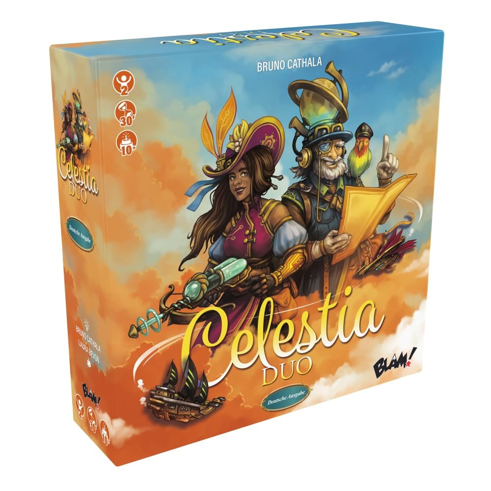Celestia Duo - Cooperative 2-Person Game with Airships, Dice & Pirates - Exciting Adventure with Push-Your-Luck Mechanics - Compact, German - ELZNIR Games