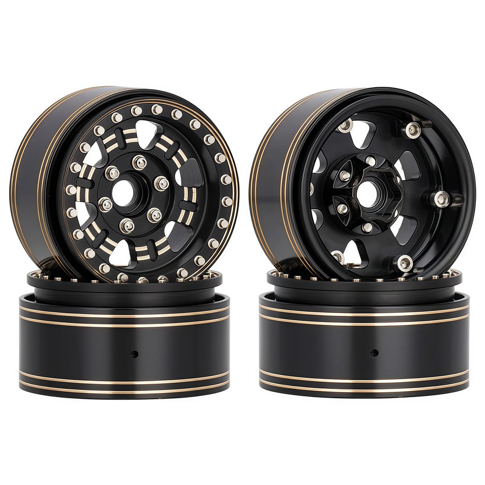 AMK 1.9'' Heavy Brass Beadlock Wheels 4pcs 959g, 3mm Offset, 12mm Hex, CNC Brass 1.9 Beadlock Rims for 1/10 1/8 RC Crawler TRX4 SCX10 Capra VS4-10 Gen8 D90 CC01