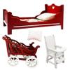 Miniature Dollhouse Furniture Set, Red and White Wooden Dollhouse Room Accessories with Bed, Chair, Carriage, 1/12 Scale, 5 Piece Holiday Decor (5) view 1