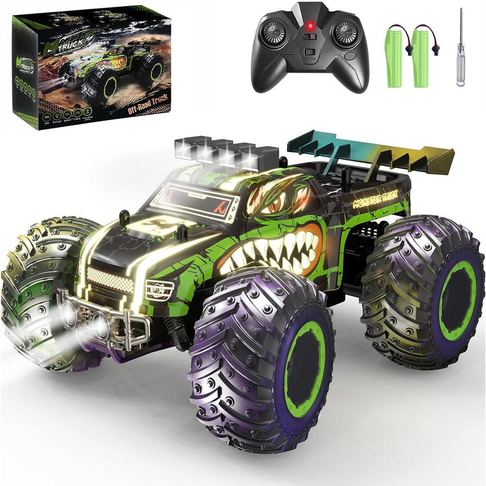 Zappido RC Cars for Boys Age 4-7 8-12, 20km/h High Speed Remote Control Monster Truck with Dino Theme, All-Terrain Off-Road Crawler with Impact-Resistant Flexible Shell, 2 Batteries,Gift Boy Toys