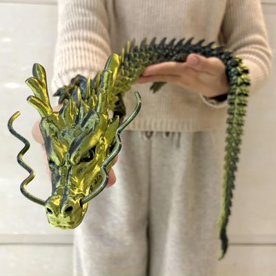 Large 3D Printed Dragon, 35.4inch Articulated Crystal Dragon, 3D Printed Fidget Toys, Adults Fidget Toys, Home Office Decor Executive Desk Toy (Black Golden)