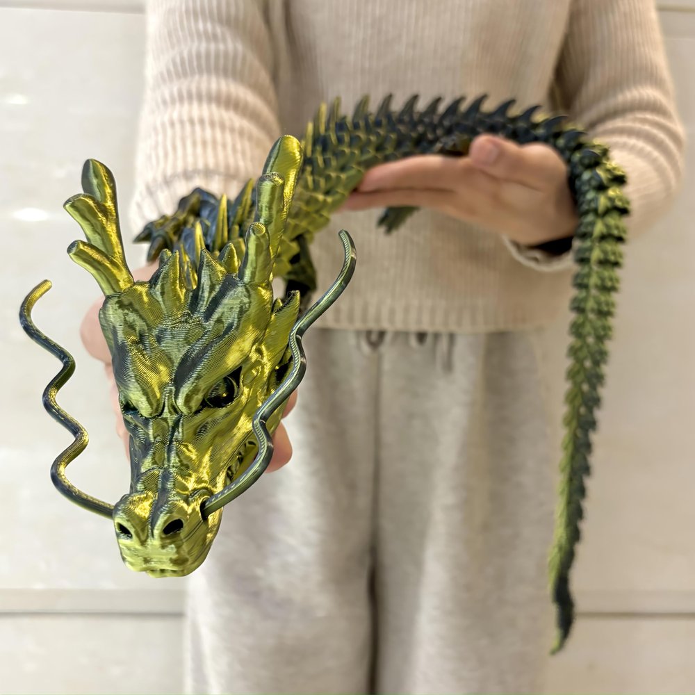Large 3D Printed Dragon, 35.4inch Articulated Crystal Dragon, 3D Printed Fidget Toys, Adults Fidget Toys, Home Office Decor Executive Desk Toy (Black Golden)