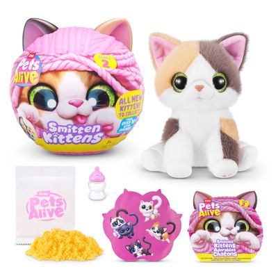 Pets Alive Smitten Kittens Series 2 (Calico Cat) by ZURU Interactive Plush Cat Toy with 10 Sounds, Surprise Unboxing, Soft Collectible Pet for Ages 3+