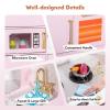 BRINJOY Corner Play Kitchen for Kids, Wooden Toddler Kitchen Playset with Ice Maker, Oven, Sink, Range Hood with Light, Ultimate Pretend Play Toy Kitchen Set Gift for Boys Girls Age 3+, Pink view 2