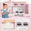 BRINJOY Corner Play Kitchen for Kids, Wooden Toddler Kitchen Playset with Ice Maker, Oven, Sink, Range Hood with Light, Ultimate Pretend Play Toy Kitchen Set Gift for Boys Girls Age 3+, Pink view 3