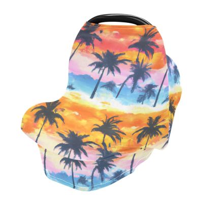 Gravopti Tropical Palm Trees Baby Car Seat Cover, Breathable Nursing Breastfeeding Cover, Stretchy Canopy for Stroller, Shopping Cart, High Chair, for Boys & Girls