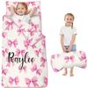 Personalized Toddler Nap Mat for Girls Custom Name Pink Bow Sleeping Bag with Pillow & Blanket Soft & Portable for Daycare, Preschool & Kindergarten view 1