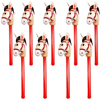 9 pack 40 Inch Inflatable Horse Sticks for Kid Horsehead Stick Balloon Blow Up Pony Stick for Children Birthday Cowboy Horse Party (Red)