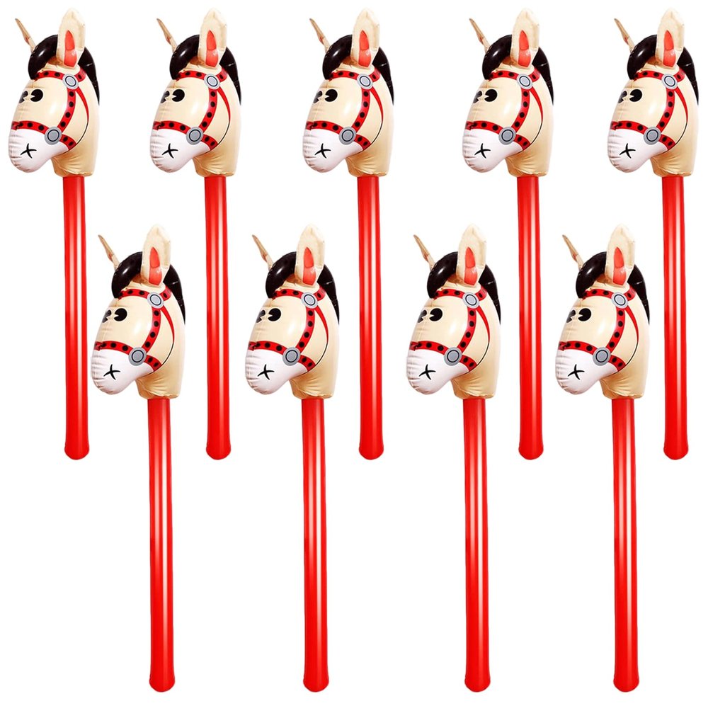 9 pack 40 Inch Inflatable Horse Sticks for Kid Horsehead Stick Balloon Blow Up Pony Stick for Children Birthday Cowboy Horse Party (Red)