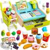 Wooden Cash Register for Kids with Shopping Cart Rechargeable Kid Cash Register with Scanner Gift for Kid Age 3 4 5 6 7 8 9 Year Old Pretend Play for Toddlers Toys for 3-12 Year Old Kids view 1