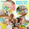 Wooden Cash Register for Kids with Shopping Cart Rechargeable Kid Cash Register with Scanner Gift for Kid Age 3 4 5 6 7 8 9 Year Old Pretend Play for Toddlers Toys for 3-12 Year Old Kids view 3