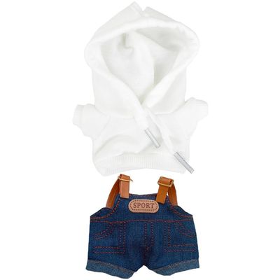 niannyyhouse Doll Clothes Set with Hoodies and Denim Overalls, 15-17cm Plush Doll Dress Up Accessories (White)
