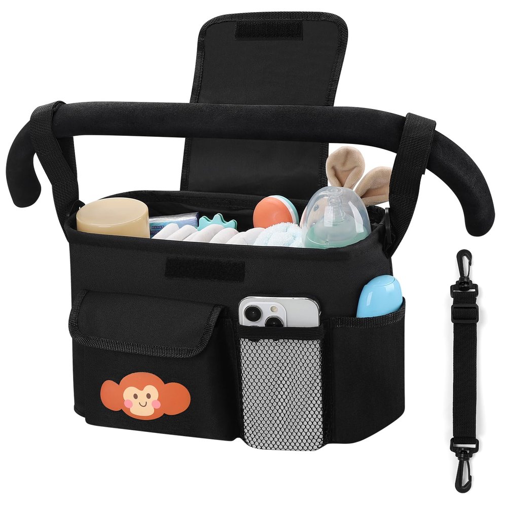 Accmor Universal Stroller Organizer with Cup Holder and Shoulder Strap, Stroller Bag Caddy Organizer Fits for Uppababy, Baby Jogger, Britax Strollers